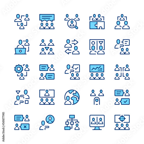 Teamwork line icons. Blue color. Vector line icons set
