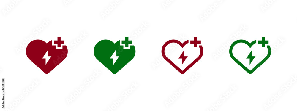 AED, automated external defibrillator sign in red and green color. AED in flat style concept.	 - obrazy, fototapety, plakaty 