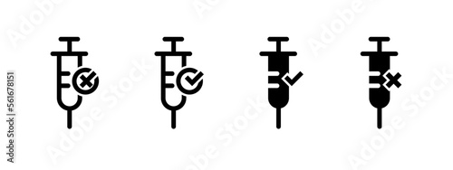 Vaccinated icon sign. Unvaccinated with cross icon sign isolated in white background. vaccine in flat style concept.	