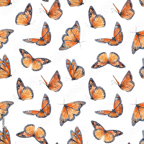 Beautiful vector autotraced seamless pattern with cute watercolor butterflies. Stock illustration. © zenina