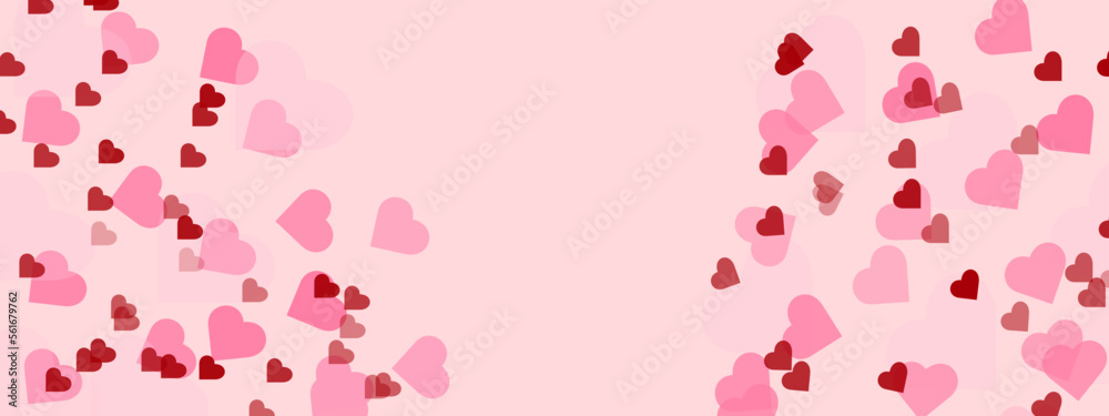Beautiful pink, red hearts confetti falling down isolated. Abstract festive hearts background. Holiday concept and celebration Valentines day concept. Heart shapes overlay background.
