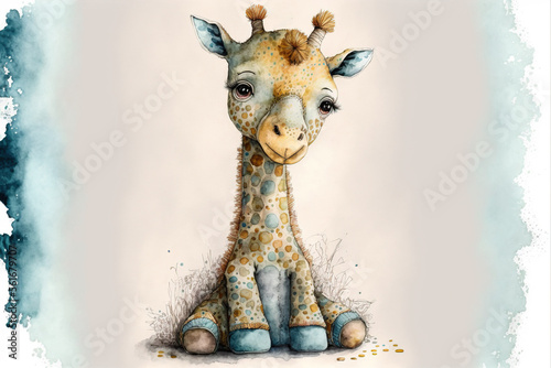 Baby giraffe sitting  watercolor  Generative AI