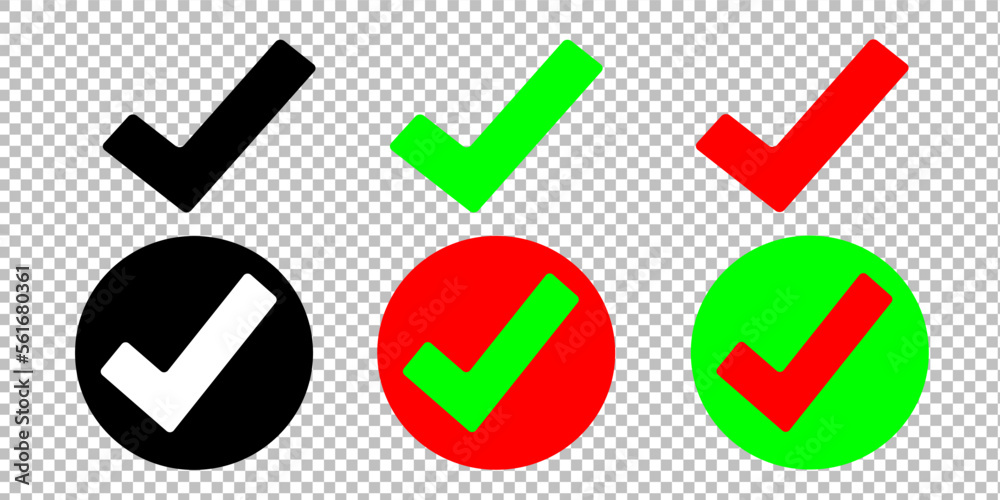 Black, green, red check and cross symbols Black, green, red check and cross symbols