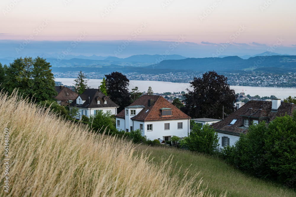 Peaceful sunset in Zurich from Rigiblick