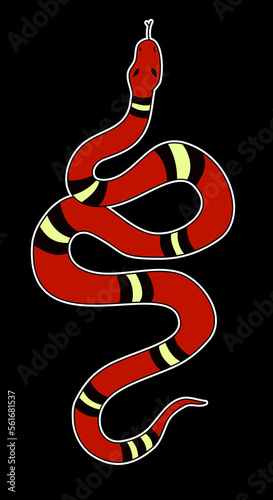 red snake vector.Lampropeltis triangulum vector.Sticker and hand drawn snake for tattoo.Red snake Reptile on white background. photo