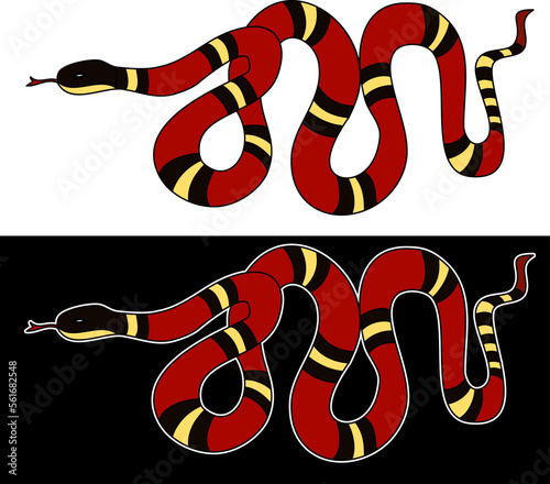 red snake vector.Lampropeltis triangulum vector.Sticker and hand drawn snake for tattoo.Red snake Reptile on white background. photo