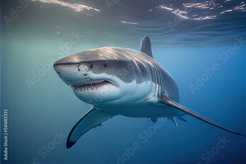 close-up photograph of a great white shark