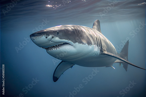 close-up photograph of a great white shark
