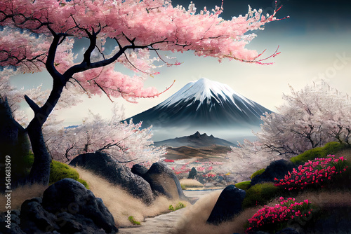 Japanes famous cherry blossom flower hill and amazing tree