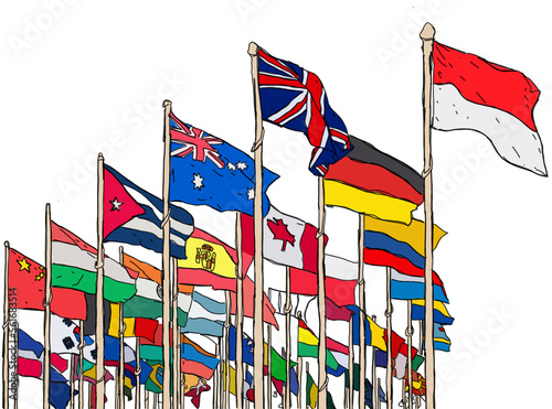 flags of the world flying