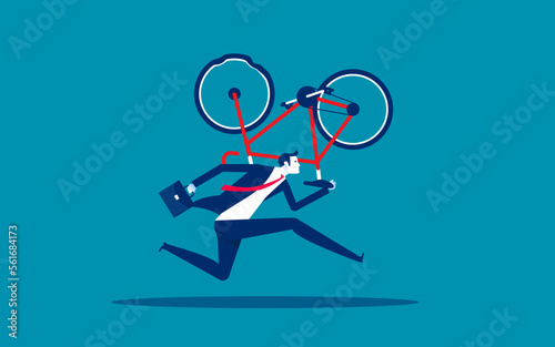 Carrying bicycle and run. ฺBusiness with broken bike