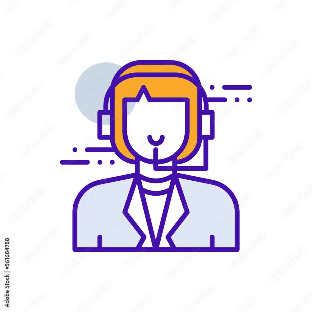 Customer Service business people icon with purple and orange duotone style. Help, support, contact, center, person, call, phone. Vector illustration Customer Service business people icon with purple and orange duotone style. Help, support, contact, center, person, call, phone. Vector illustration