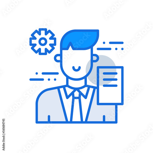 Productivity business people icon with blue duotone style. Support, industrial, innovation, development, industry, performance, system. Vector illustration