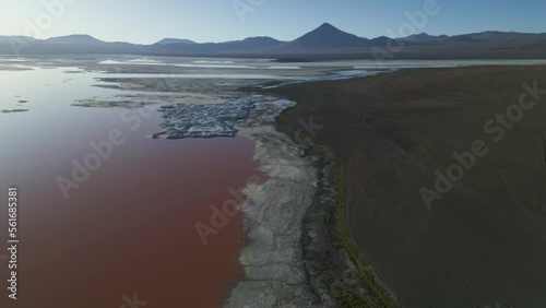 Salt Red Lake, Laguna Colorada, Bolivian Lagoon, Aerial View, Bolivian Altiplano, Andean Cordillera Exotic Natural Reserve photo