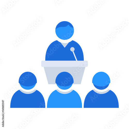 Business conference business people icon with blue outline style. business, conference, seminar, people, meeting, team, presentation. Vector Illustration