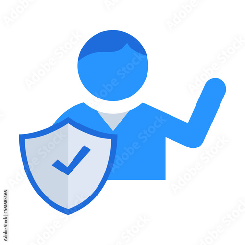 Shield business people icon with blue outline style. sign, icon, shield, symbol, protection, security, safe. Vector Illustration