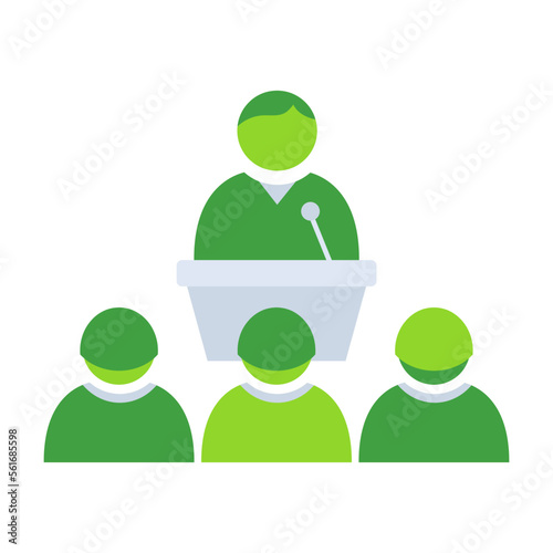 Business conference business people icon with green outline style. business, conference, seminar, people, meeting, team, presentation. Vector Illustration
