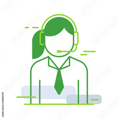 Operator business people icon with green outline style. operator, support, customer, service, call, chat, help. Vector Illustration