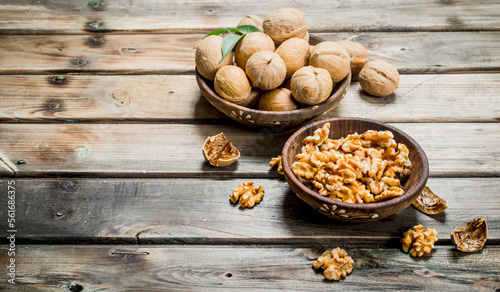 Shelled walnuts in a bowl.