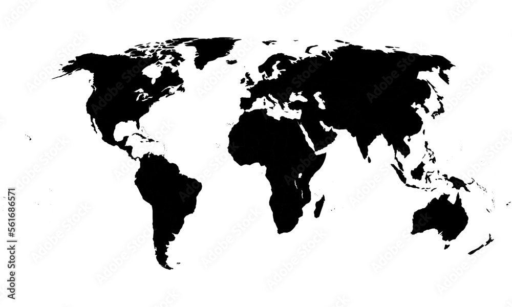 Naklejka premium World Map in black and white. Vector Illustration.