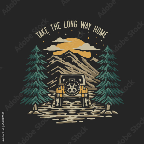 vector illustration take the long way home for t shirt design
