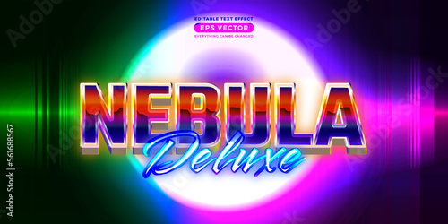 Nebula deluxe editable text effect retro style with vibrant theme concept for trendy flyer, poster and banner template promotion