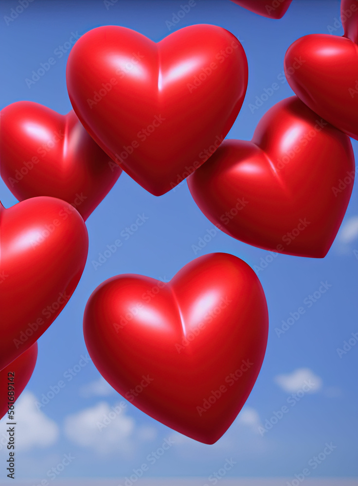 Valentine's Day background with 3d hearts. IA technology