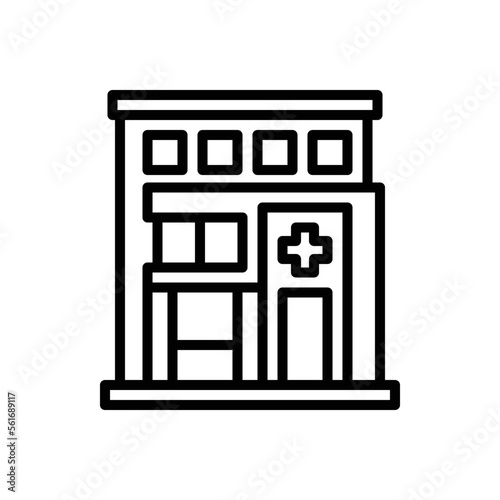 Black line icon for hospital