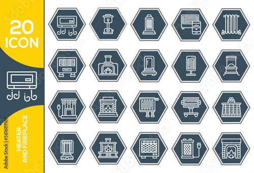 HEATER AND FIRE ICON SET DESIGN