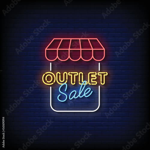 neon sign outlet sale with brick wall background vector illustration
