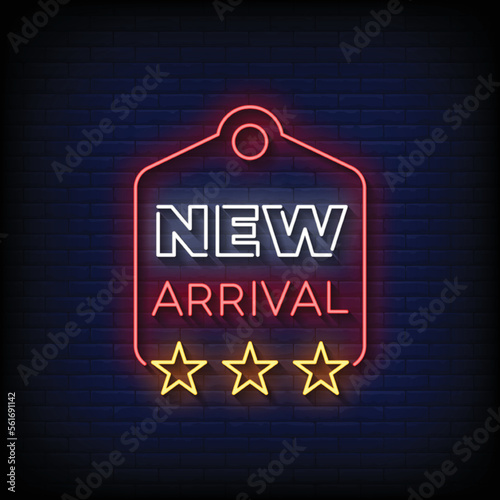 neon sign new arrival with brick wall background vector illustration