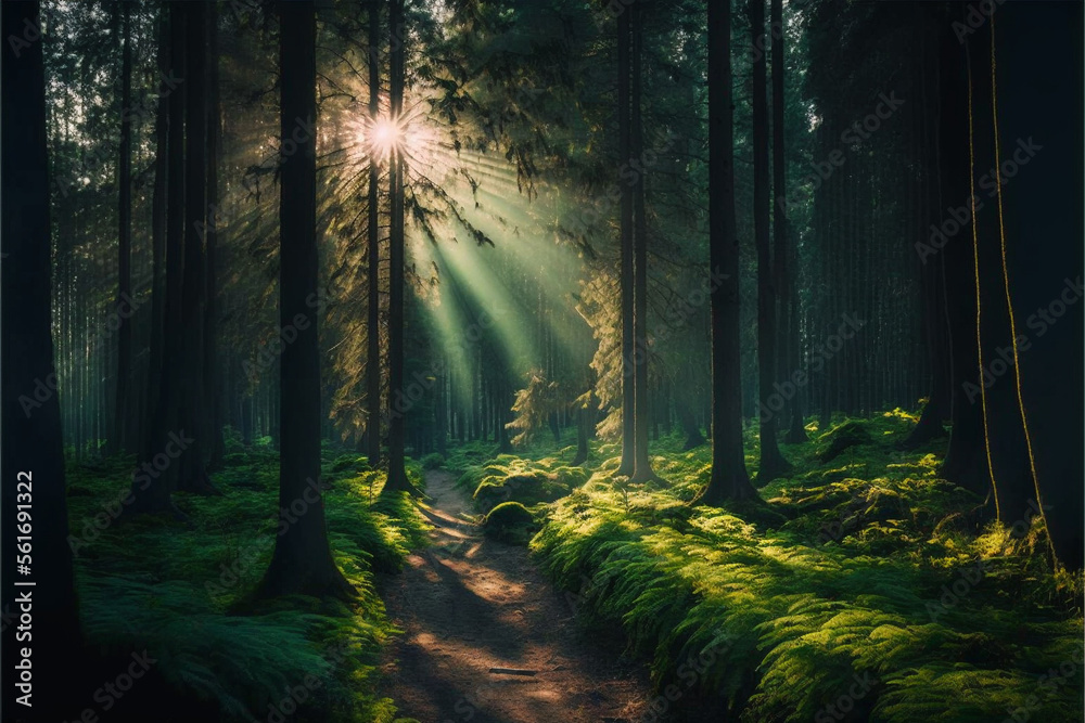 Fototapeta premium Beautiful bright sunlight throug the Forrest