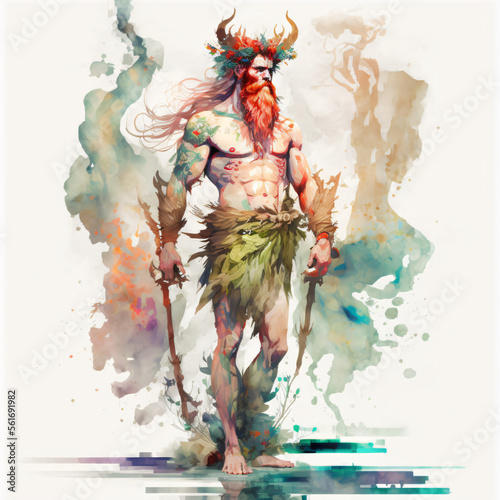 watercolor painting of the Norse god Freyr Generative Ai photo