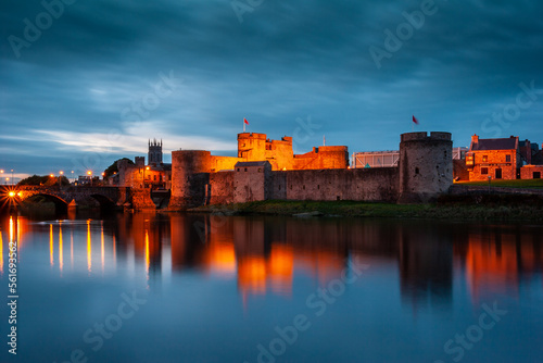 Reflection of King John's Castle at dusk in Limerick city, Ireland © peteleclerc