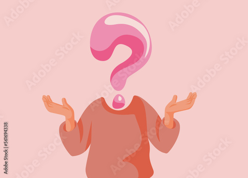 Woman Feeling Puzzled Wondering in Confusion Vector Illustration. Girl with secret identity keeping the mystery while shrugging 
