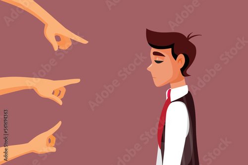 People Pointing Fingers Blaming a Man Vector Cartoon Illustration. Business manager being accused and found guilty by staff
