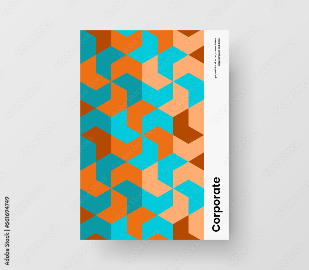 Bright brochure vector design layout. Trendy mosaic tiles booklet illustration.