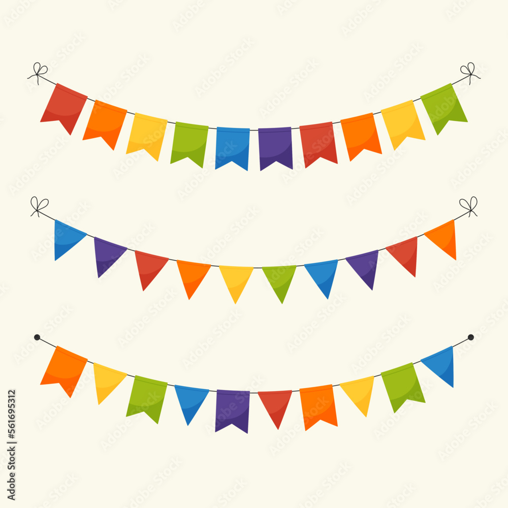 Pride rainbow garland flags for party banner, poster, card or flyer. 