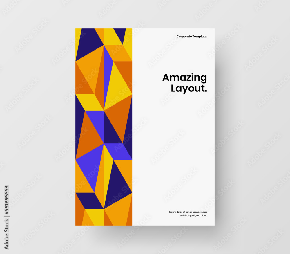 Multicolored catalog cover A4 vector design layout. Colorful geometric shapes poster concept.