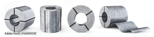 Set of sheet metal rolls on a white background. 3d illustration