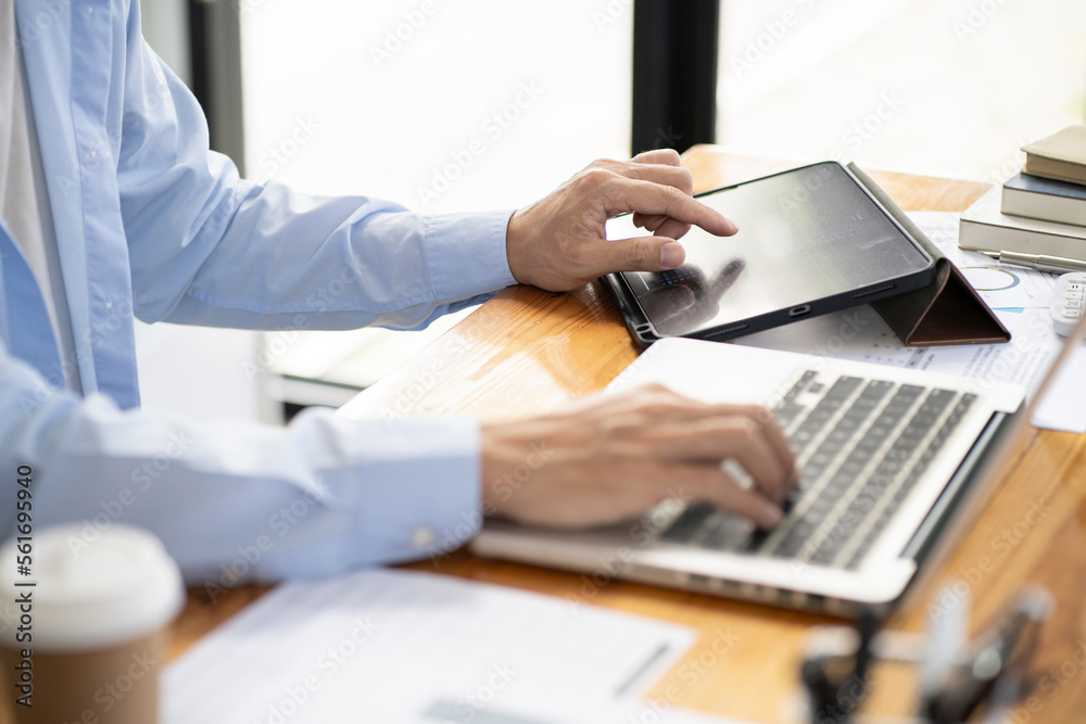 E learning Student online VDO Call Conference Work from home remote work talk chat online on laptop webcam conference working with tablet social distancing concept. E learning Student online VDO Call Conference Work from home remote work talk chat online on laptop webcam conference working with tablet social distancing concept.