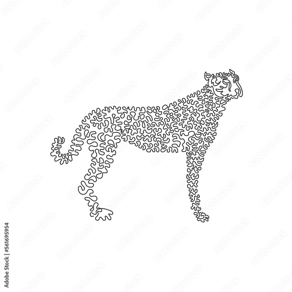 Continuous curve one line drawing. The cheetah is the fastest runner on land. Curve abstract art. Single line editable stroke vector illustration of predatory cheetah for logo, syimbol, wall decor Continuous curve one line drawing. The cheetah is the fastest runner on land. Curve abstract art. Single line editable stroke vector illustration of predatory cheetah for logo, syimbol, wall decor