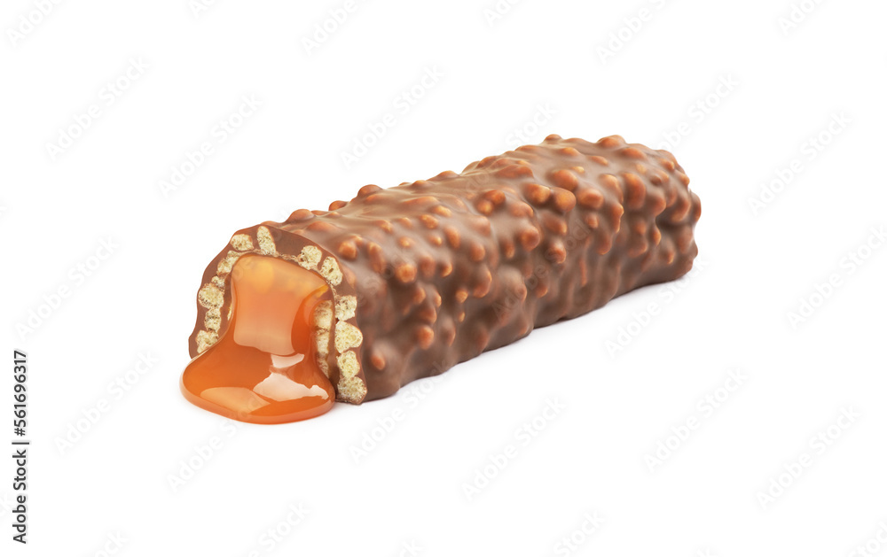 chocolate bars with leaking caramel on a white background chocolate bars with leaking caramel on a white background
