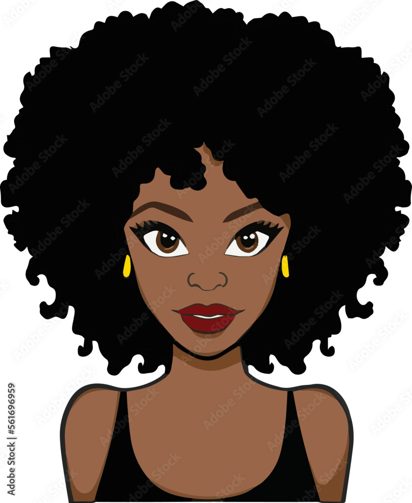 Cartoon Black African Woman with Afro Hair Vector Illustration Stock ...