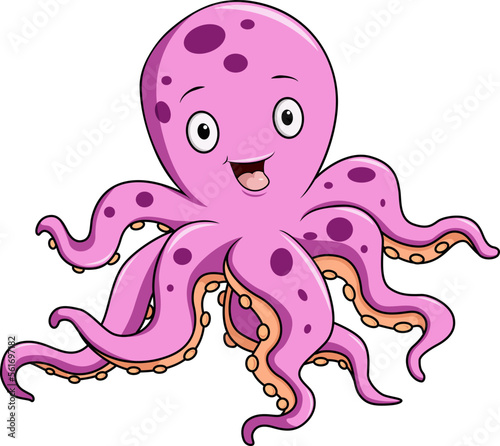 Cute pink octopus on white background