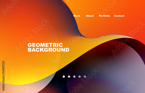 Landing page abstract liquid background. Flowing shapes, round design and circle. Web page for website or mobile app wallpaper