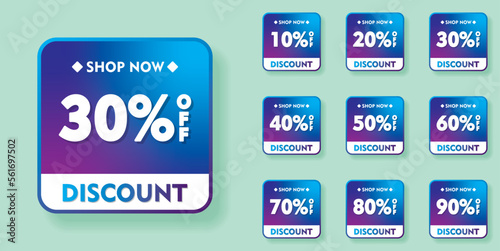 Sale Discount Set on Square Blue Background Vector Illustration