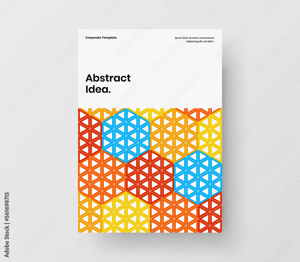 Trendy leaflet A4 design vector layout. Isolated geometric hexagons company cover illustration. Trendy leaflet A4 design vector layout. Isolated geometric hexagons company cover illustration.
