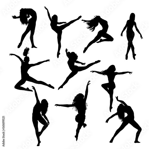 set of female silhouettes of ballerinas
