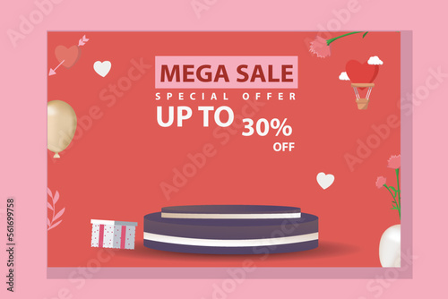 vector banner, poster, social media post, storie sale promotion with element design, podium suitable for promotion on valentine day  photo